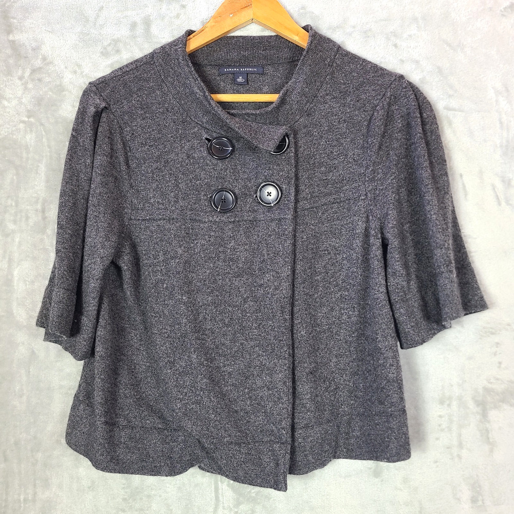 Banana Republic Wool Cashmere Gray Short Sleeve Button Cardigan Preppy Size M